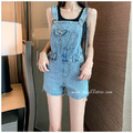 韓妞顯瘦捲邊吊帶牛仔短褲 S-L