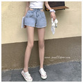 顯瘦鏤空高腰捲邊牛仔短褲 S-L_5