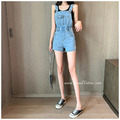 韓妞顯瘦捲邊吊帶牛仔短褲 S-L_5