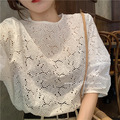 法式刺繡蕾絲鏤空襯衫 F_12