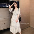 荷葉領口碎花清新收腰雪紡長洋 S-3XL_3