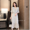 荷葉領口碎花清新收腰雪紡長洋 S-3XL_2