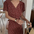 自留推薦☆復古小碎花綁帶收腰短洋 M-2XL_7
