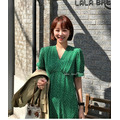 復古俏皮綠點點V領連身洋裝_2