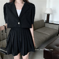 薄料短款西裝外套+百褶短裙套裝 3色 S-M_13