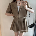 薄料短款西裝外套+百褶短裙套裝 3色 S-M_7