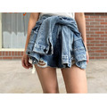 韓妞造型不規則綁帶牛仔短褲_3