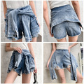 韓妞造型不規則綁帶牛仔短褲_12