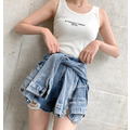 韓妞造型不規則綁帶牛仔短褲_10