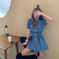很顯瘦可兩穿牛仔襯衫連衣裙短洋裝 S-L_3