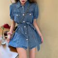 很顯瘦可兩穿牛仔襯衫連衣裙短洋裝 S-L_7