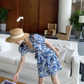 很美V領綁帶顯白碎花收腰度假短洋連衣裙 S-XL_9