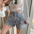 必買主打推薦☆ 好版型超美顯瘦高腰A字淺牛仔短褲 S-L