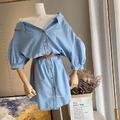 韓國同款水洗牛仔襯衫裙 S-L_4