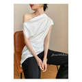 一字領設計感不規則質感雪紡上衣 S-XL_13