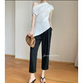高腰顯瘦質感反摺西裝九分褲 S-XL