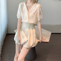 法式氣質翻領上衣+質感雪紡短褲 2件套 S-L_5