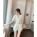 法式氣質翻領上衣+質感雪紡短褲 2件套 S-L_6