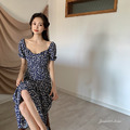 仙女氣質方領度假風碎花長洋 2color S-L_16