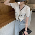 小香風撞色拼接質感金扣上衣 2color_10