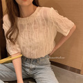 自留推薦☆超柔美蕾絲拼接皺褶感上衣 2color_12