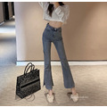 長腿神器get高腰顯瘦側開小喇叭九分牛仔褲 S-L_8