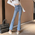 長腿神器get高腰顯瘦側開小喇叭九分牛仔褲 S-L_4