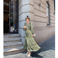 超美☆V領收腰蛋糕裙下擺牛油果綠長洋 S-L_2