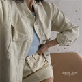 韓chic柔美奶油色牛仔外套_8