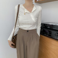 韓ins簡約不對稱斜排釦顯瘦上衣 5color_5