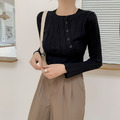 韓ins簡約不對稱斜排釦顯瘦上衣 5color_2