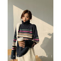 日常簡約條紋高領針織毛衣 2color_7