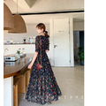 黑色顯瘦V領碎花長洋 S-2XL_9
