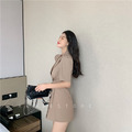 韓ins泡泡袖質感雙排扣西裝洋裝_4