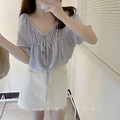 絕美☆韓ins百搭前抽繩綁帶柔美襯衫 5色_19