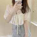 絕美☆韓ins百搭前抽繩綁帶柔美襯衫 5色_4