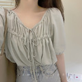 絕美☆韓ins百搭前抽繩綁帶柔美襯衫 5色_7