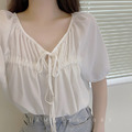 絕美☆韓ins百搭前抽繩綁帶柔美襯衫 5色_5
