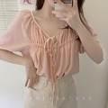 絕美☆韓ins百搭前抽繩綁帶柔美襯衫 5色_13