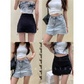高腰顯瘦不規則收邊牛仔短裙2色S-L_4