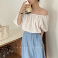 小清新純色一字領上衣4color_4
