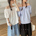 小清新純色一字領上衣4color_7
