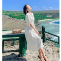 度假風清新女神款V領收腰長洋 S-XL_4
