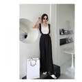 韓chic超瘦高腰吊帶小寬褲2色S-L_12