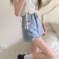 高腰不規則收邊顯瘦小A牛仔短褲S-XL_2