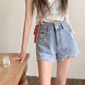 高腰不規則收邊顯瘦小A牛仔短褲S-XL