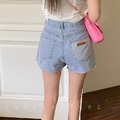 高腰不規則收邊顯瘦小A牛仔短褲S-XL_8