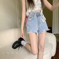 高腰不規則收邊顯瘦小A牛仔短褲S-XL_4
