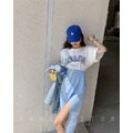ins韓同款休閒字母T恤+鬆緊開岔半身裙2件套_1