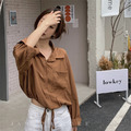 韓 簡約寬鬆綁帶襯衫3色_9